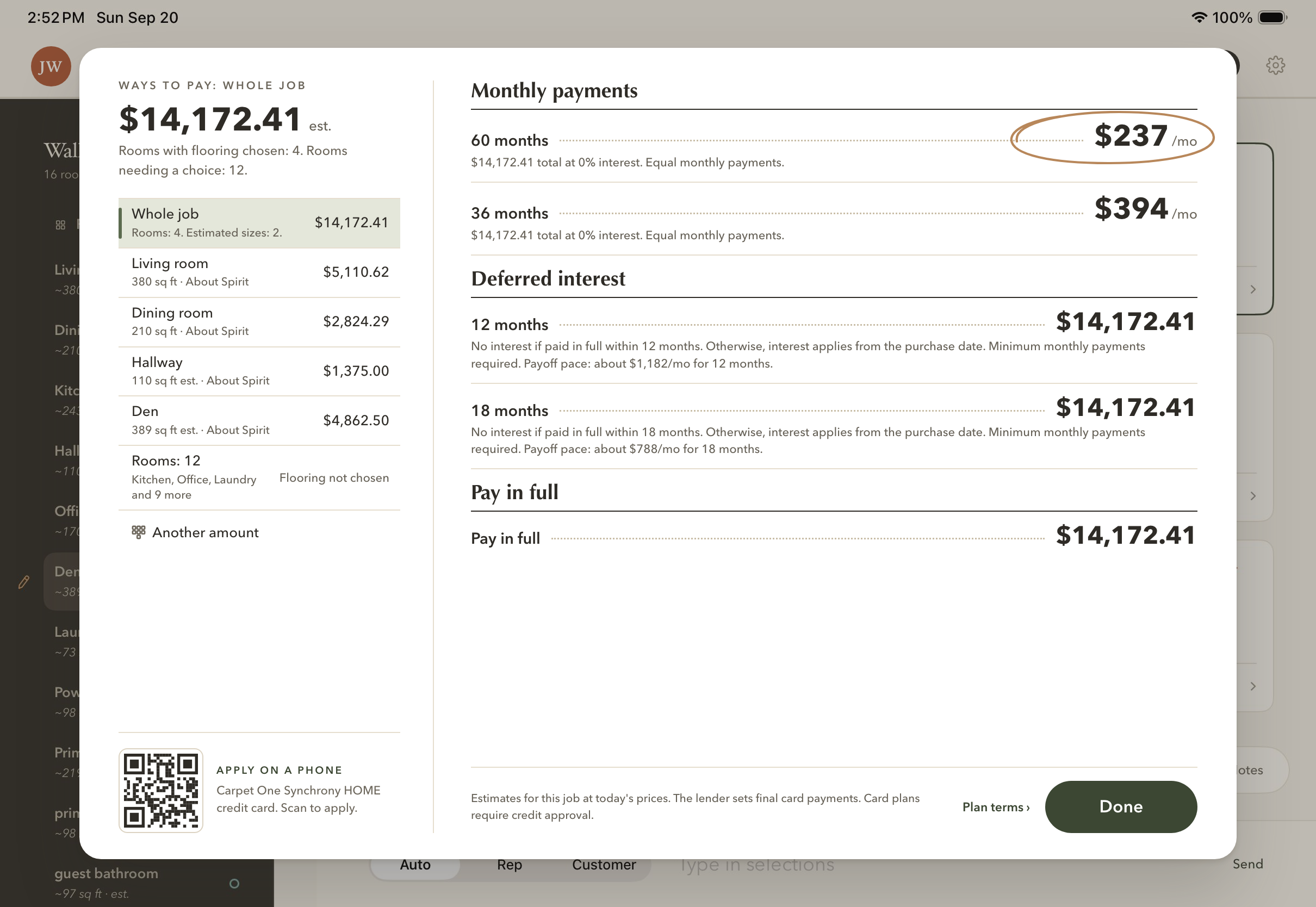 Menu B, a printed menu