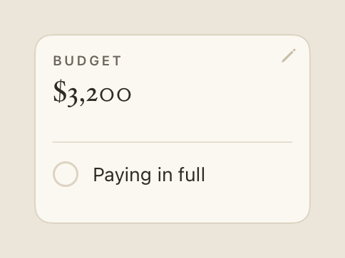 The budget card, the check off